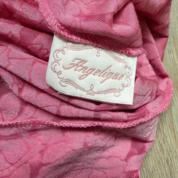 Angelique Y2K Floral Burnout Velvet Slip Dress Sz L Pink Satin Trim Pink *E17 - Picture 4 of 5